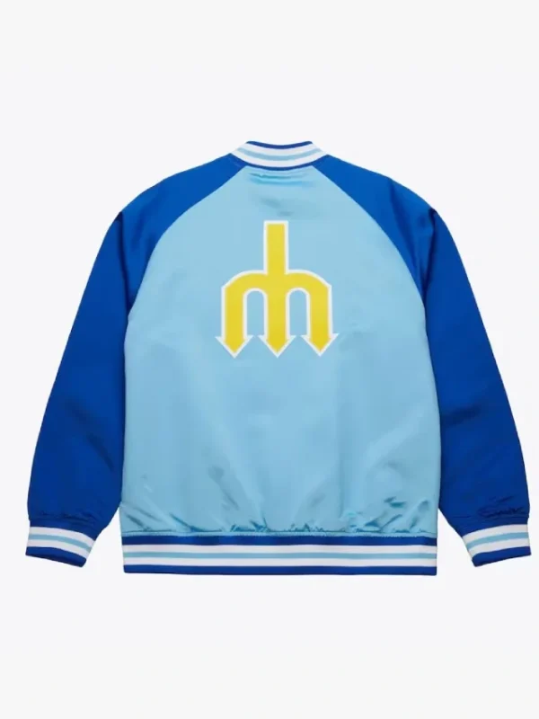 Seattle Mariners Vintage Logo Double Clutch Blue Satin Jacket