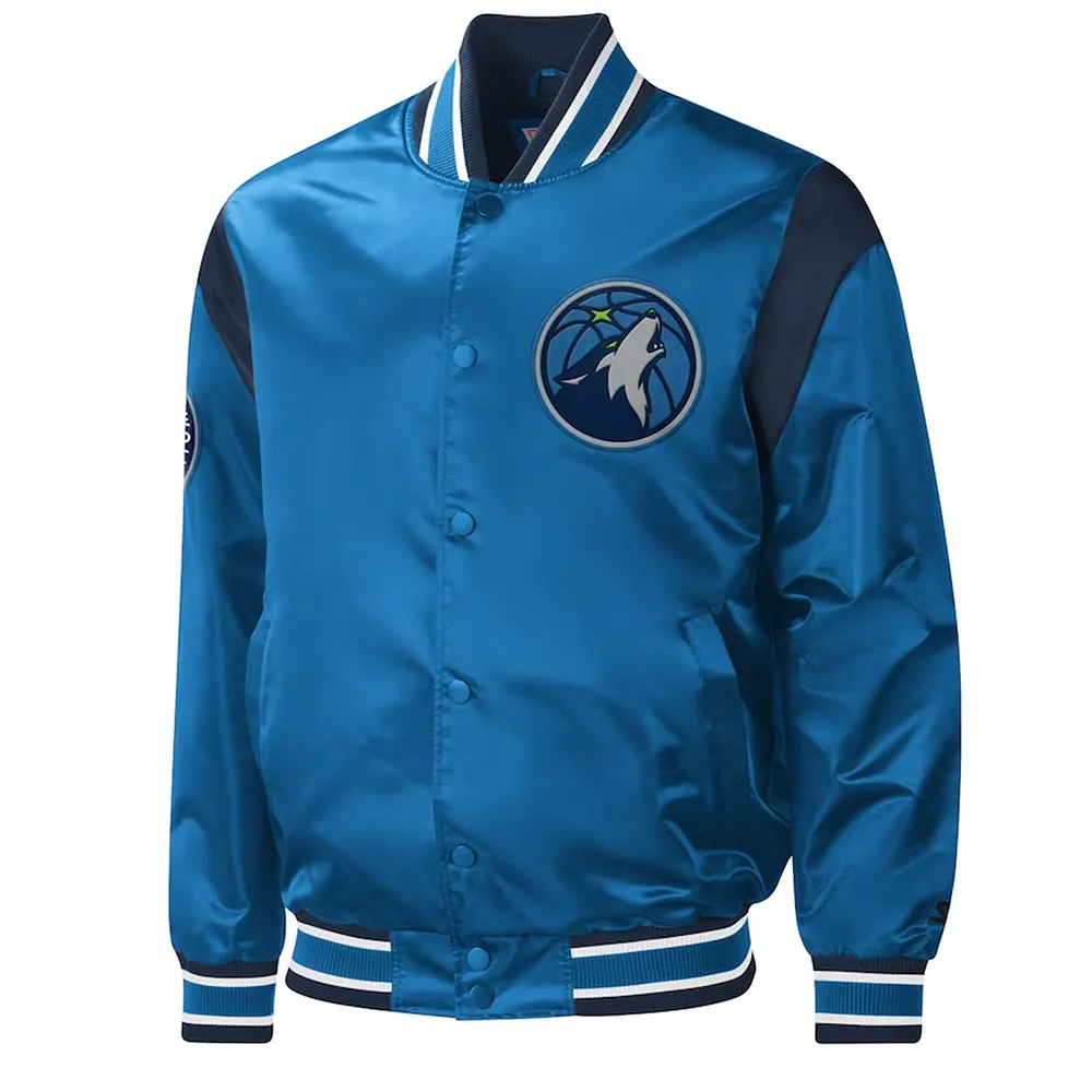Blue T-Wolves Force Play Varsity Satin Jacket Blue T-Wolves Force Play Varsity Satin Jacket