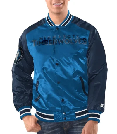 Blue/navy T-Wolves Renegade Varsity Satin Jacket