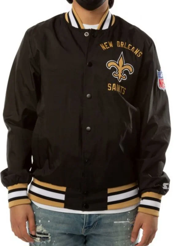 Bomber New Orleans Saints Black Satin Jacket