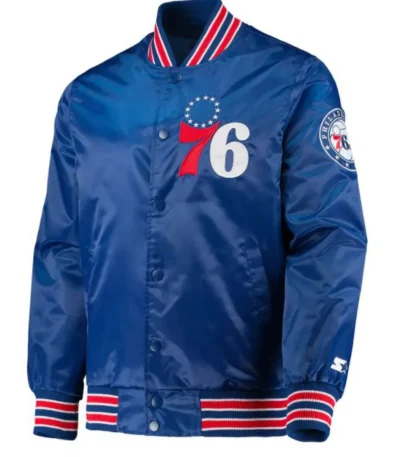 Bomber Starter Philadelphia 76ers Satin Blue Jacket