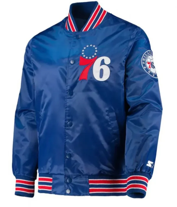 Bomber Starter Philadelphia 76ers Satin Blue Jacket