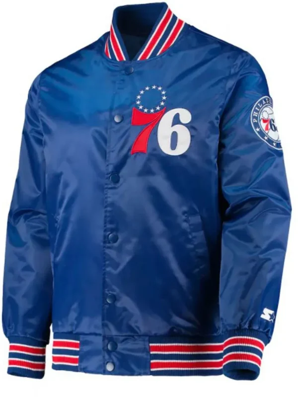 Bomber Starter Philadelphia 76ers Satin Blue Jacket