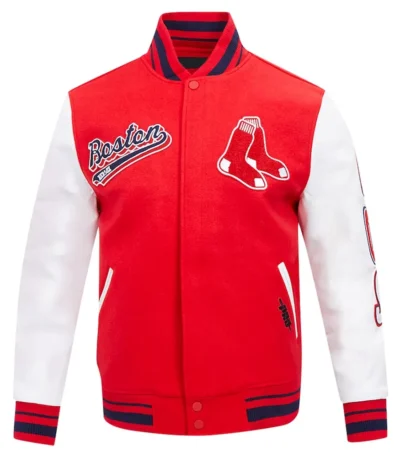 Boston Red Sox Script Tail Red and White Varsity Jacket
