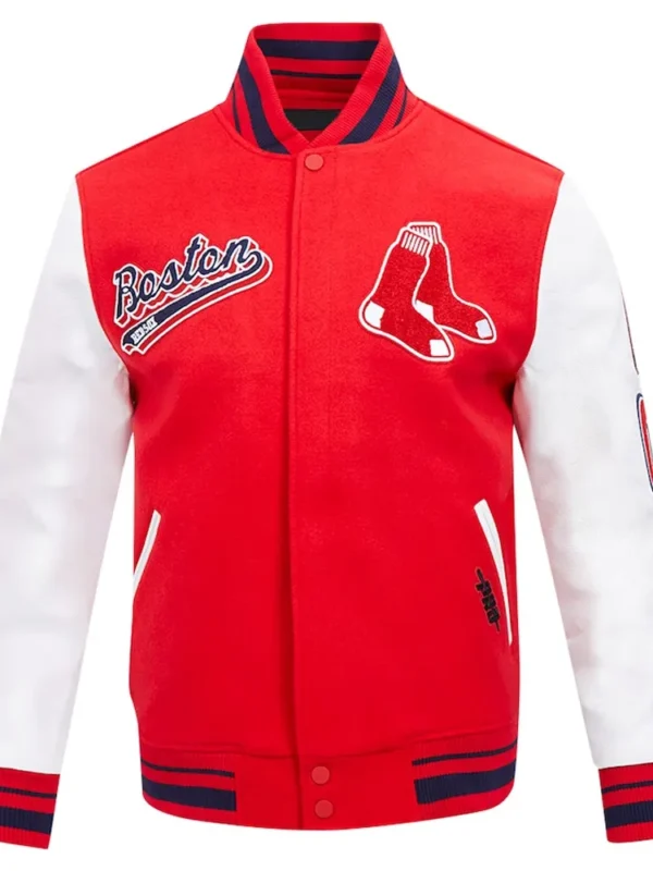 Boston Red Sox Script Tail Red and White Varsity Jacket