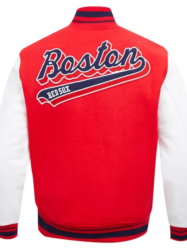 Boston Red Sox Script Tail Red and White Varsity Jacket