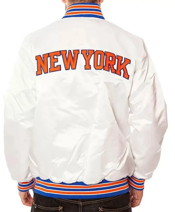 Classic Ny Knicks Mashup Rib White Satin Jacket
