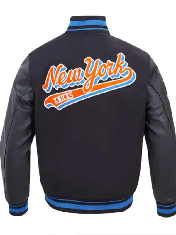 Classic Ny Knicks Script Tail Rib Varsity Jacket