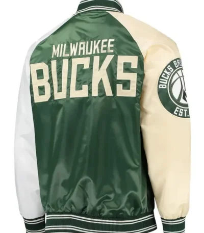Milwaukee Bucks Hunter Green And Cream Varsity Satin Jacket