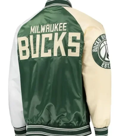 Milwaukee Bucks Hunter Varsity Green and Cream Satin Jacket