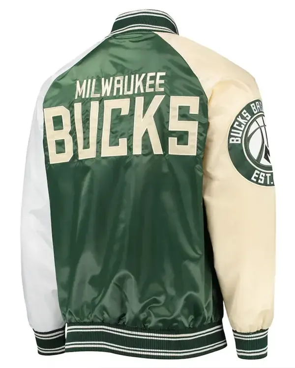 Milwaukee Bucks Hunter Varsity Green and Cream Satin Jacket