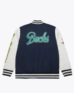 Milwaukee Bucks Navy And White Fleece Varsity Jacket