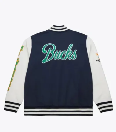 Milwaukee Bucks Navy And White Fleece Varsity Jacket