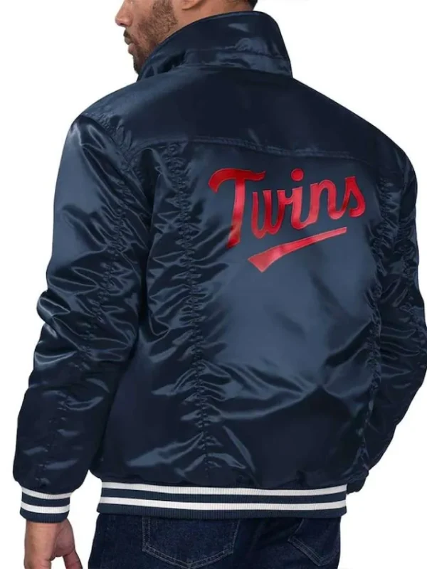 Minnesota Twins Navy Silver Tab Trucker Satin Jacket