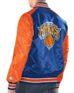 New York Knicks Blue And Orange Renegade Varsity Satin Jacket