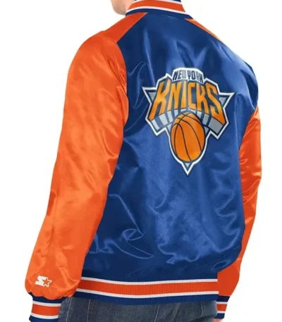 New York Knicks Blue And Orange Renegade Varsity Satin Jacket