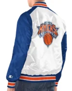 New York Knicks White And Blue Renegade Varsity Satin Jacket
