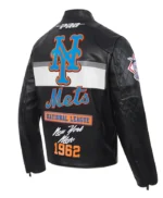 New York Mets Men’s Moto Black Leather Jacket
