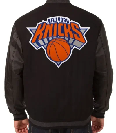 Ny Knicks Black Wool Varsity Wool And Leather Jacket
