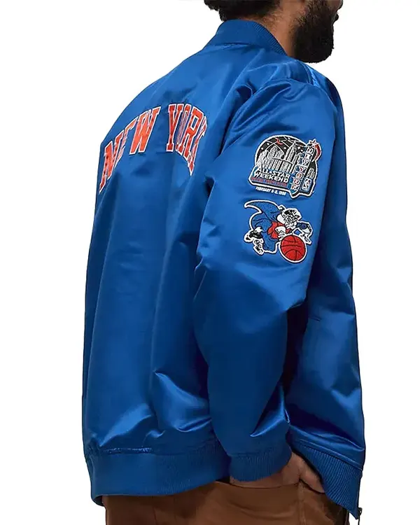 Ny Knicks Bomber Royal Lightweight Satin Jacket