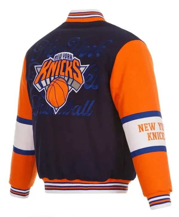 Ny Knicks Navy And Orange Wool Varsity Jacket