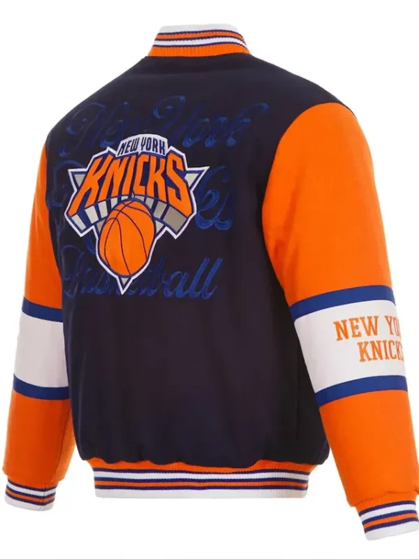 Ny Knicks Navy And Orange Wool Varsity Jacket