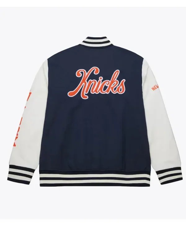 Ny Knicks Navy And White Fleece Varsity Jacket