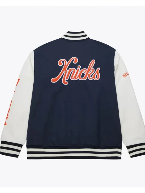 Ny Knicks Navy And White Fleece Varsity Jacket