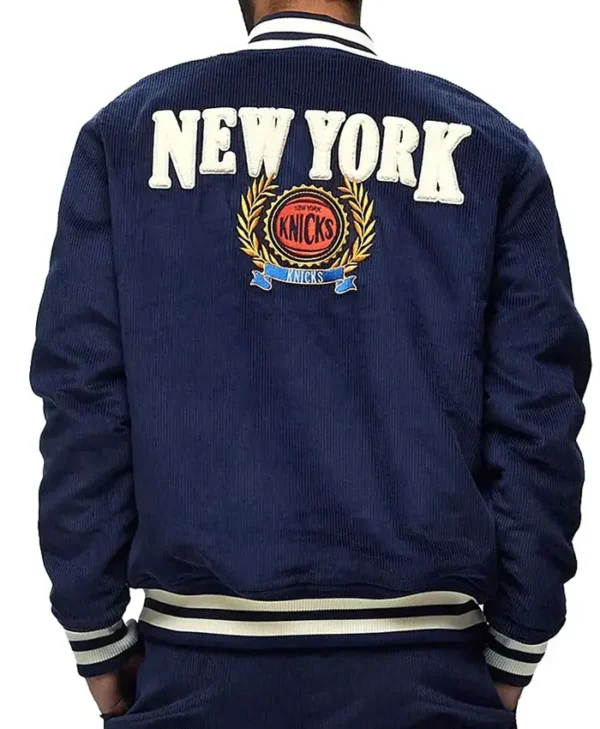 Ny Knicks Navy Corduroy Varsity Jacket