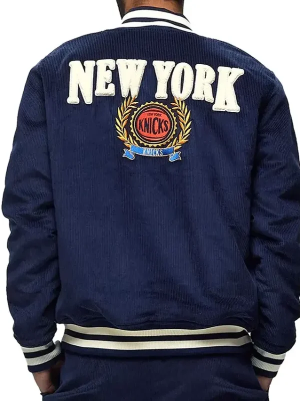 Ny Knicks Navy Corduroy Varsity Jacket