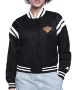 Ny Knicks Printed Logo Satin Varsity Jacket