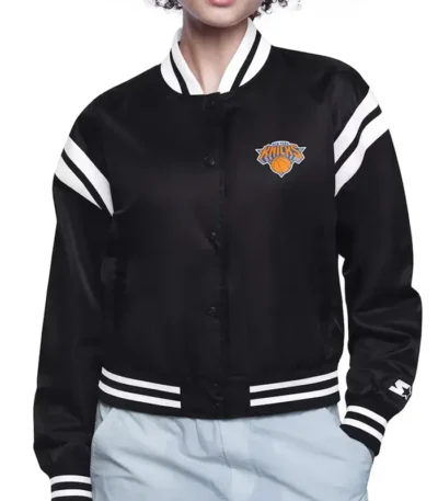 Ny Knicks Printed Logo Satin Varsity Jacket