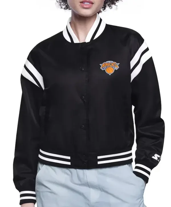 Ny Knicks Printed Logo Satin Varsity Jacket