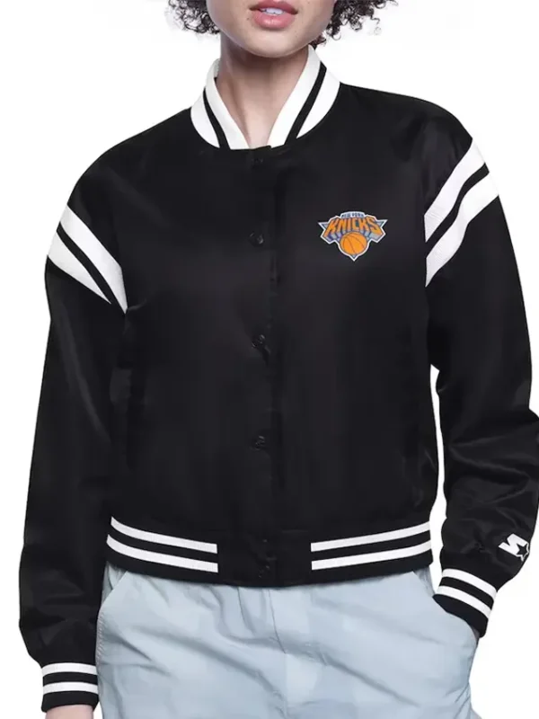 Ny Knicks Printed Logo Satin Varsity Jacket