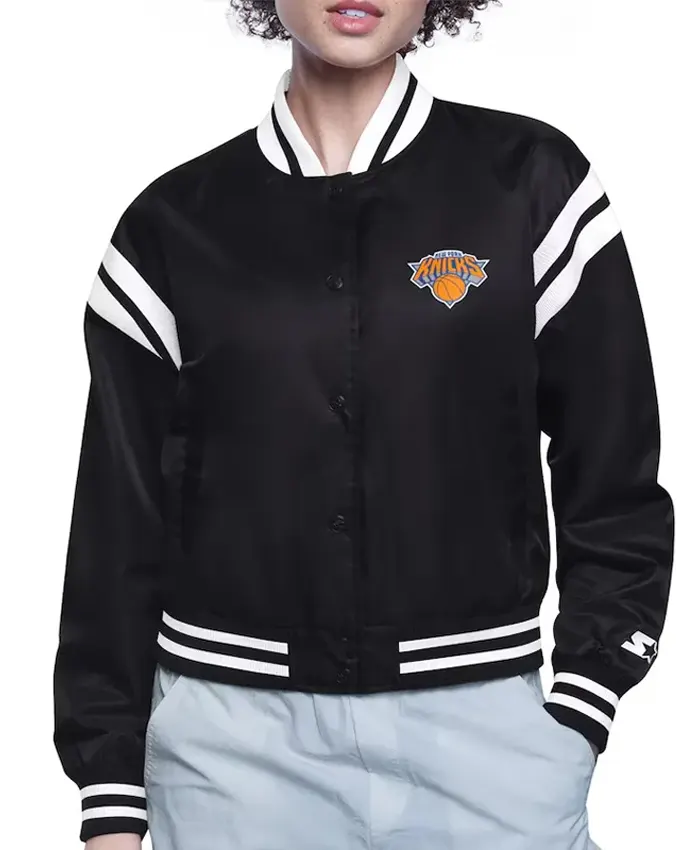Ny Knicks Printed Logo Satin Varsity Jacket Ny Knicks Printed Logo Satin Varsity Jacket