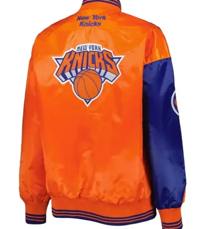 Ny Knicks Split Colorblock Blue And Orange Satin Jacket