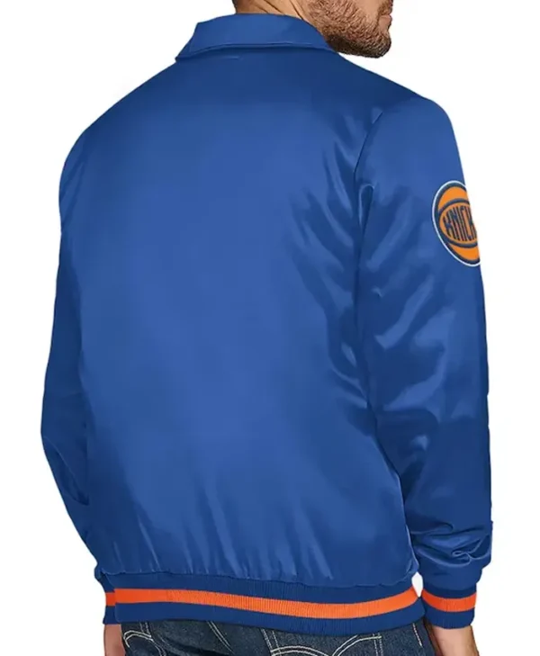 Ny Knicks Stitch Applique Blue Satin Jacket