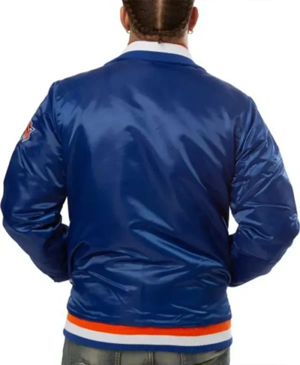 Starter New York Knicks Bomber Blue Satin Jacket