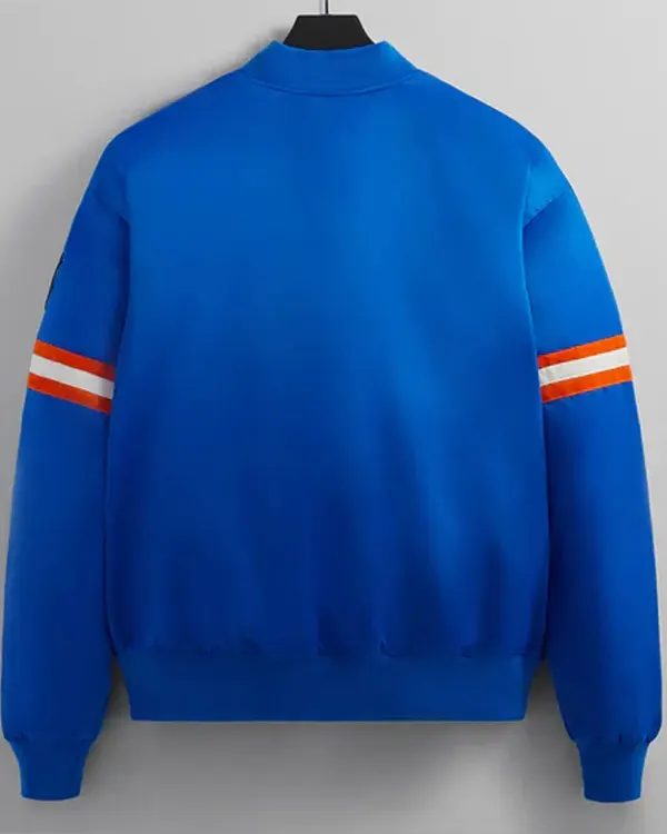 Striped Ny Knicks Bomber Blue Satin Jacket