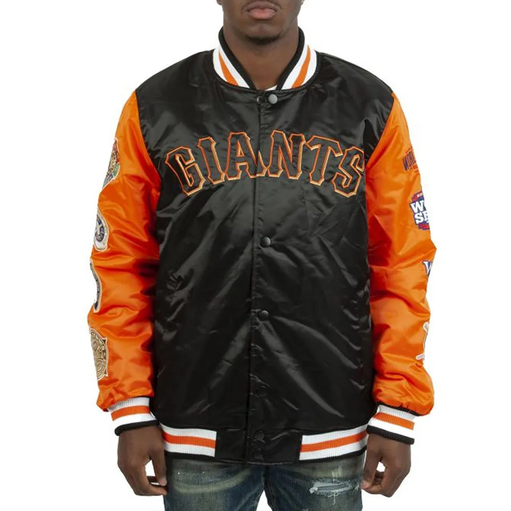 Champs Patches San Francisco Giants Black-Orange Satin Jacket Champs Patches San Francisco Giants Black-Orange Satin Jacket