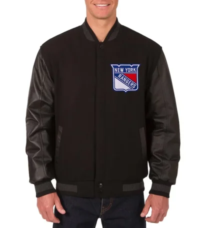 Charcoal-Black NY Rangers Two Hit Varsity Jacket