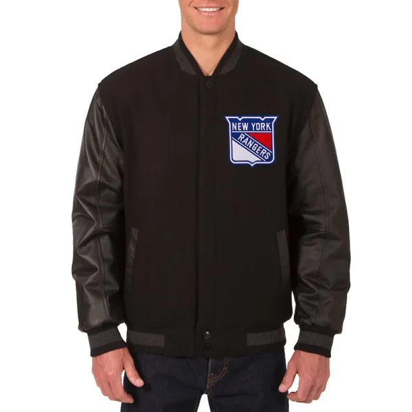 Charcoal-Black NY Rangers Two Hit Varsity Jacket
