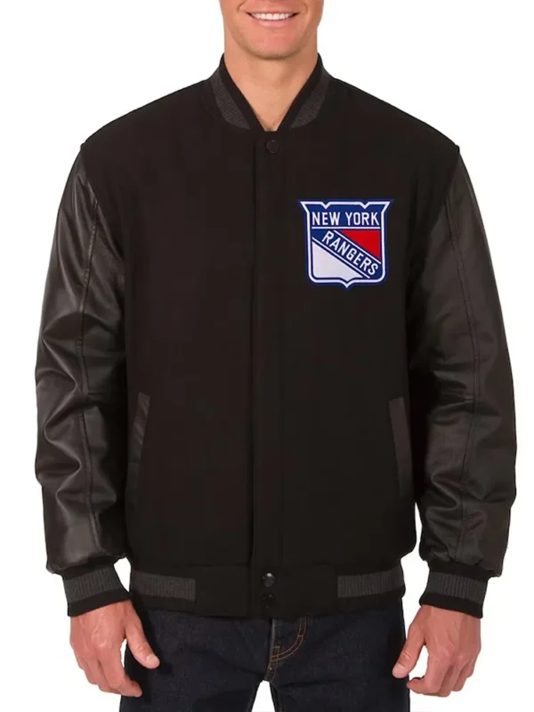 Charcoal-Black NY Rangers Two Hit Varsity Jacket