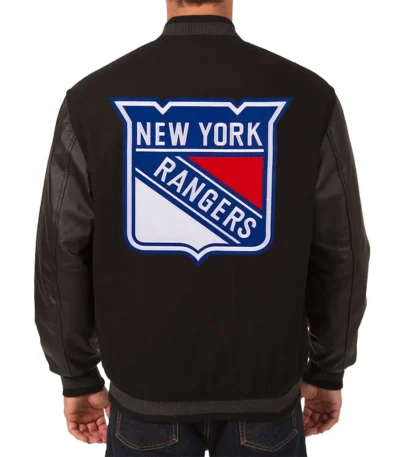 Charcoal-Black NY Rangers Two Hit Varsity Jacket