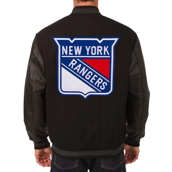 Charcoal-Black NY Rangers Two Hit Varsity Jacket