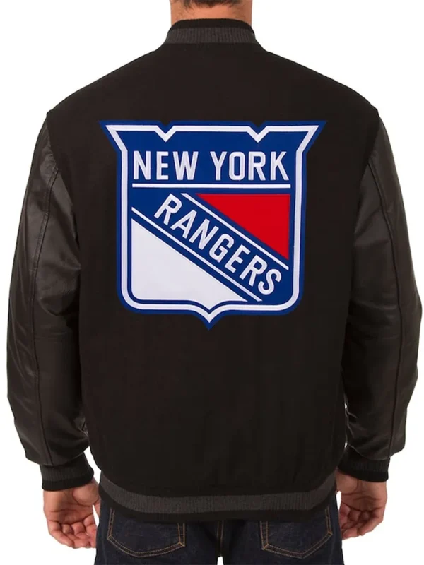 Charcoal-Black NY Rangers Two Hit Varsity Jacket