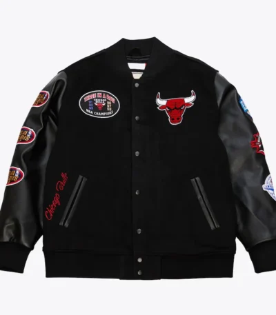 Chicago Bulls Black Out Vintage Logo Varsity Jacket