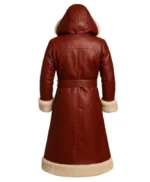 Christmas Red Leather Shearling Hooded Coat for Men