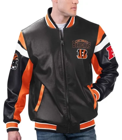 Cincinnati Bengals Black Varsity Full-Zip Leather Jacket