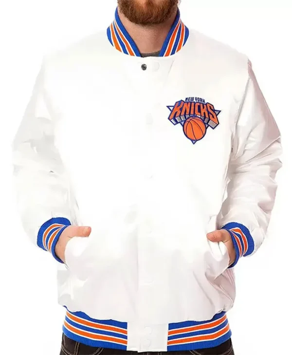 Classic Ny Knicks Mashup Rib White Satin Jacket